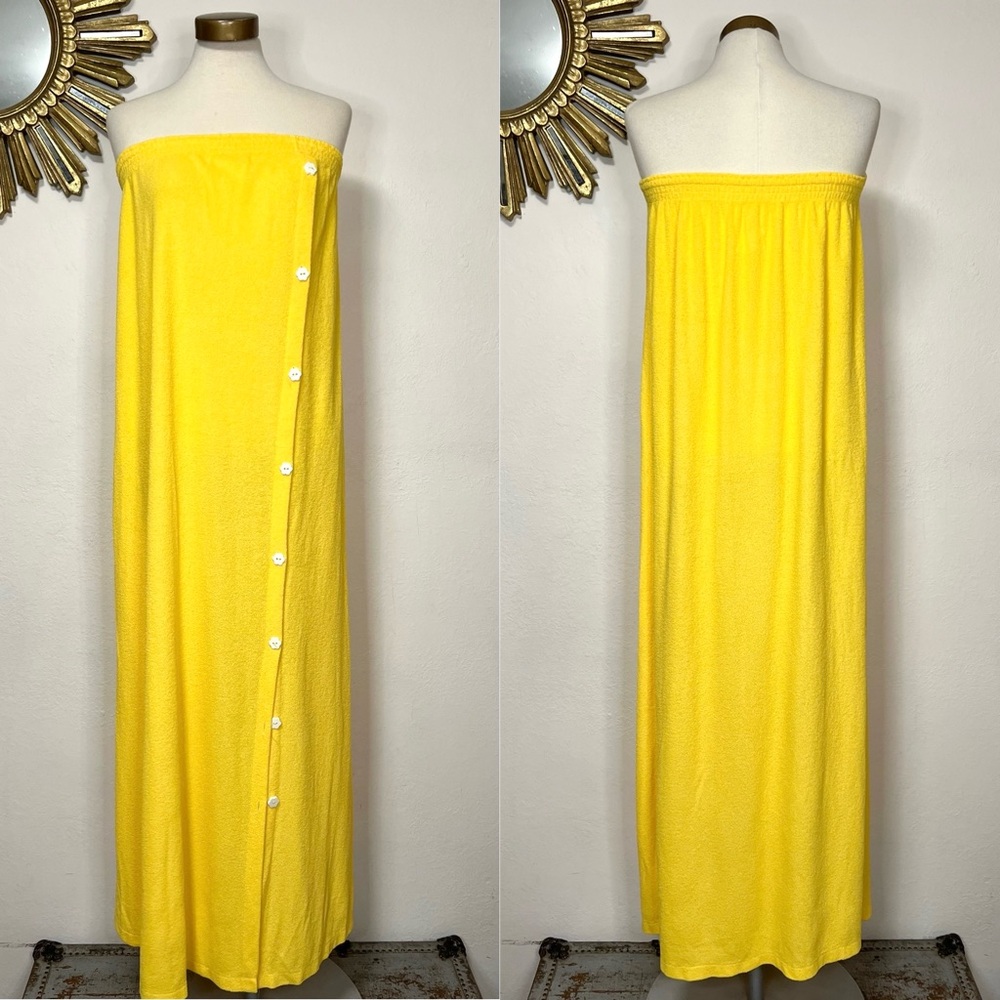 Vintage Rutledge Yellow Button Front Maxi Towel Dress Skirt Coverup